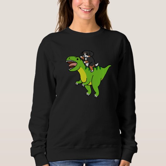 Bernese Mountain Dog Riding Rex Dinosaur Dog   スウェットシャツ (正面)