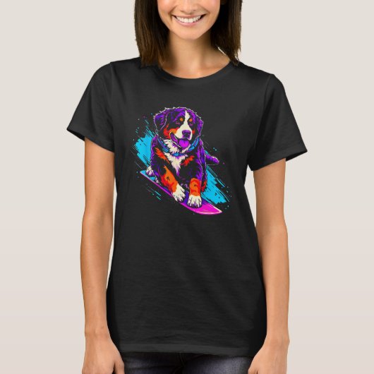 Bernese Mountain Dog Snowboarding Tシャツ (正面)