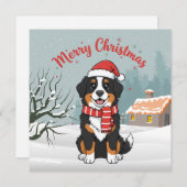 Bernese Mountain Dog Snowy Christmas Doodle シーズンカード (正面/裏面)