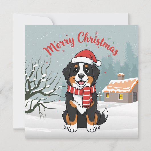 Bernese Mountain Dog Snowy Christmas Doodle シーズンカード (正面)