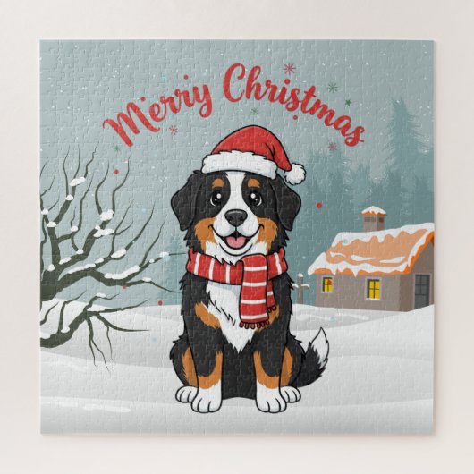 Bernese Mountain Dog Snowy Christmas Doodle ジグソーパズル (縦)
