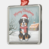 Bernese Mountain Dog Snowy Christmas Doodle メタルオーナメント (左)