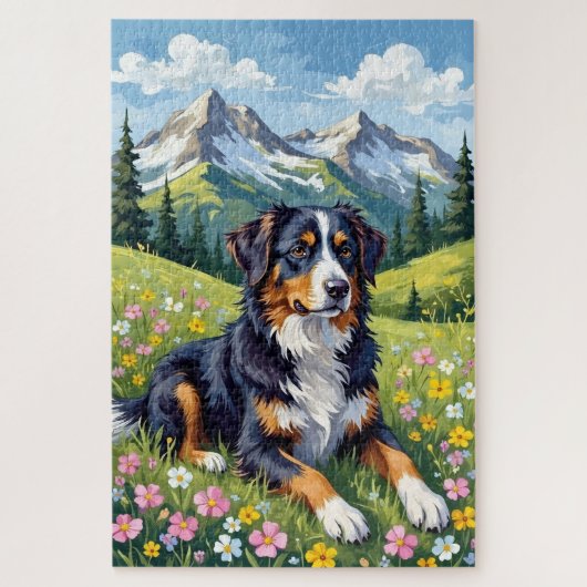 Bernese Mountain Dog Spring Alpine Meadow ジグソーパズル (縦)