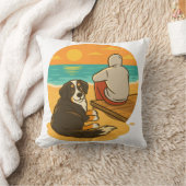 Bernese Mountain Dog Sunset Beach Companion クッション (ブランケット)