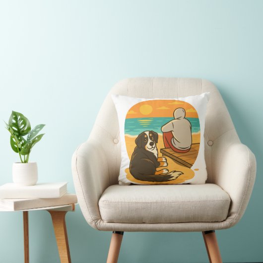 Bernese Mountain Dog Sunset Beach Companion クッション (椅子)