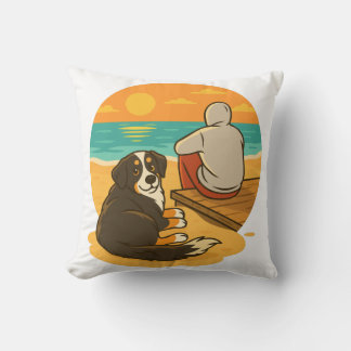 Bernese Mountain Dog Sunset Beach Companion クッション
