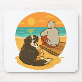 Bernese Mountain Dog Sunset Beach Companion マウスパッド