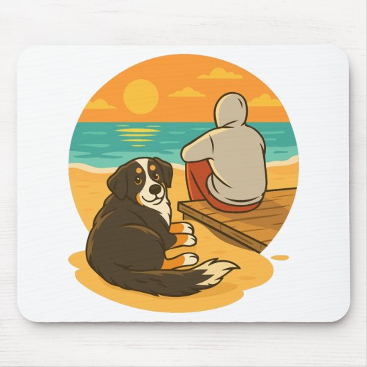 Bernese Mountain Dog Sunset Beach Companion マウスパッド (正面)