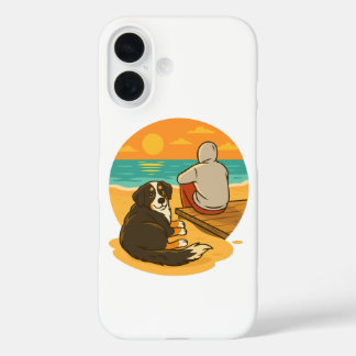Bernese Mountain Dog Sunset Beach Companion iPhone 16ケース