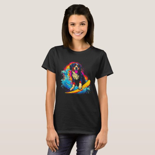 Bernese Mountain Dog Surfer Tシャツ (正面フル)