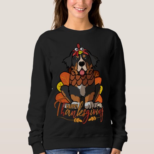 Bernese Mountain Dog Thanksgiving Dog Turkey Costu スウェットシャツ (正面)