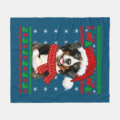 Bernese Mountain Dog Ugly Sweater Christmas Puppy フリースブランケット (正面(横))