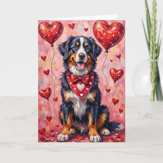 Bernese Mountain Dog Valentine’s Day with Hearts カード (正面)