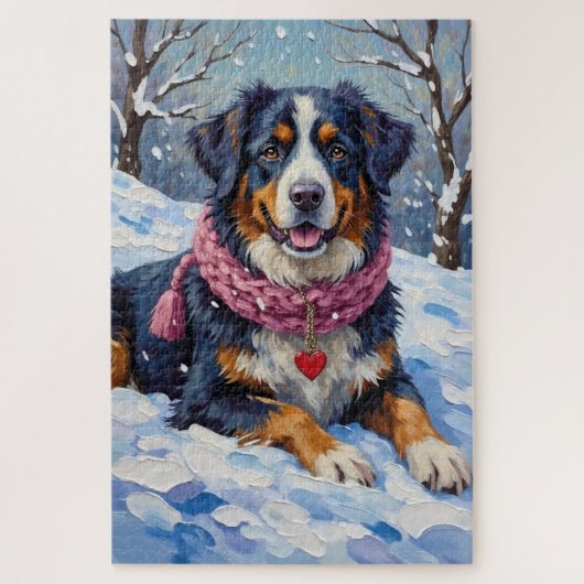 Bernese Mountain Dog Valentine's Day Heart Scarf ジグソーパズル (縦)
