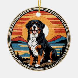 Bernese Mountain Dog Vintage Sunset セラミックオーナメント