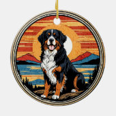 Bernese Mountain Dog Vintage Sunset セラミックオーナメント (裏面)
