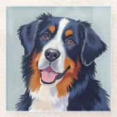 Bernese Mountain Dog | Watercolor Painting ガラスコースター (正面)