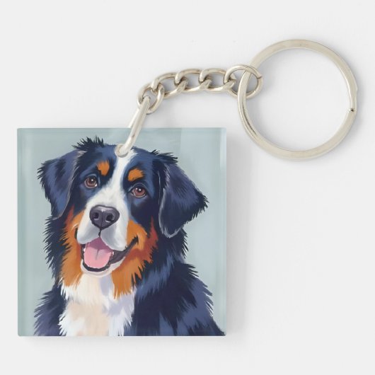 Bernese Mountain Dog | Watercolor Painting キーホルダー (裏面)