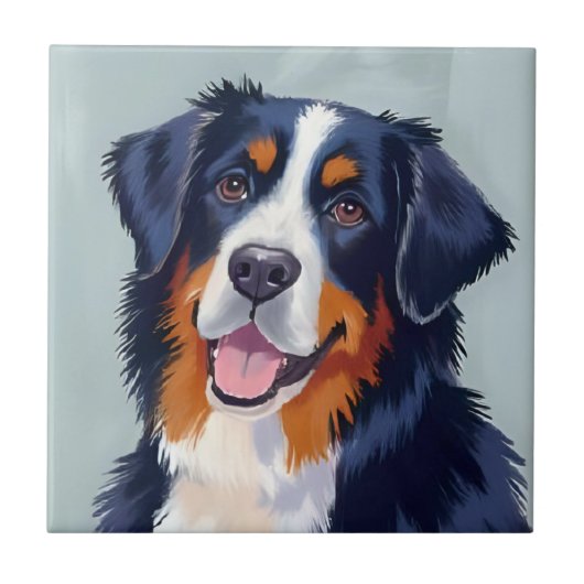 Bernese Mountain Dog | Watercolor Painting タイル (正面)
