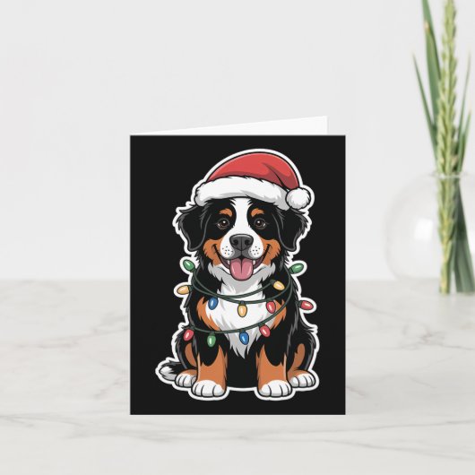 Bernese Mountain Dog Wrapped In Christmas Lights カード (正面)