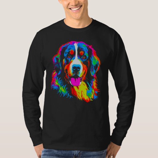 Bernese Mountain Dog Yellow Pink Orange Blue Green Tシャツ (正面)