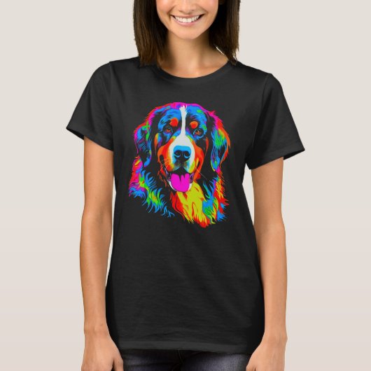 Bernese Mountain Dog Yellow Pink Orange Blue Green Tシャツ (正面)