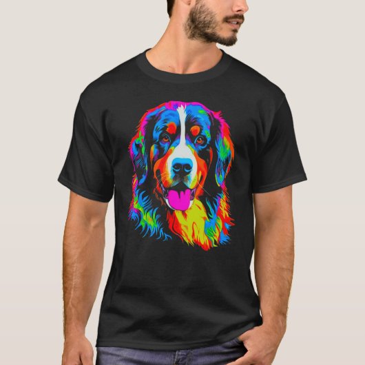 Bernese Mountain Dog Yellow Pink Orange Blue Green Tシャツ (正面)