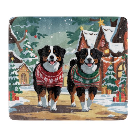 Bernese Mountain Dogs Christmas Snow Holiday カッティングボード (正面)