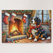 Bernese Mountain Fireplace with Christmas Lights ジグソーパズル (横)