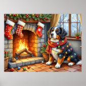 Bernese Mountain Fireplace with Christmas Lights ポスター (正面)