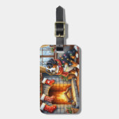 Bernese Mountain Fireplace with Christmas Lights ラゲッジタグ (正面縦)