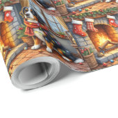 Bernese Mountain Fireplace with Christmas Lights ラッピングペーパー (ロールコーナー)