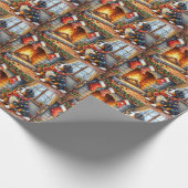 Bernese Mountain Fireplace with Christmas Lights ラッピングペーパー (角)