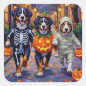 Bernese Mountain Trick-or-Treating In Halloween  スクエアシール (正面)