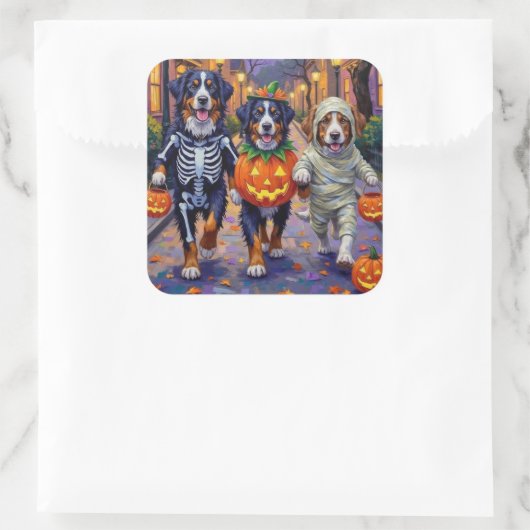 Bernese Mountain Trick-or-Treating In Halloween  スクエアシール (バッグ)
