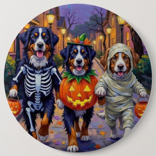 Bernese Mountain Trick-or-Treating In Halloween 缶バッジ (正面)