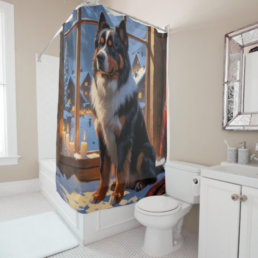 Bernese Mountain With Christmas Lights Holiday シャワーカーテン (インサイチュ)