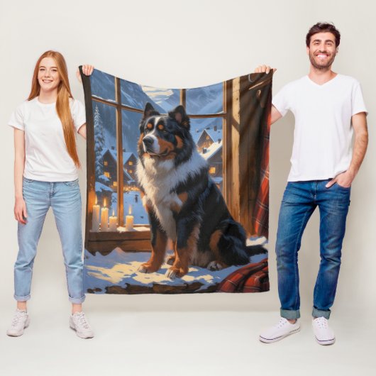 Bernese Mountain With Christmas Lights Holiday  フリースブランケット (インサイチュ)