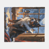 Bernese Mountain With Christmas Lights Holiday  フリースブランケット (正面(横))