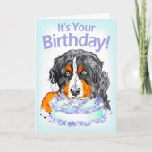 Bernese Mt犬のケーキの顔の誕生日 カード (正面)