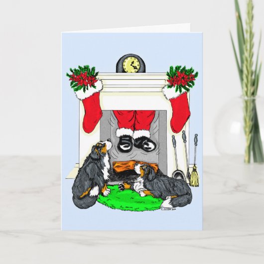 Bernese Mt犬のサンタの低下 シーズンカード (正面)