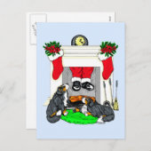 Bernese Mt犬のサンタの低下 シーズンポストカード (正面/裏面)