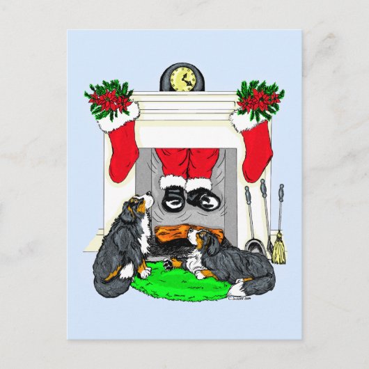 Bernese Mt犬のサンタの低下 シーズンポストカード (正面)