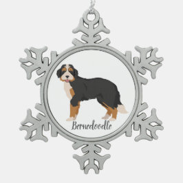 Bernese Poodle Mix, Bernedodle Christmas Orantives スノーフレークピューターオーナメント
