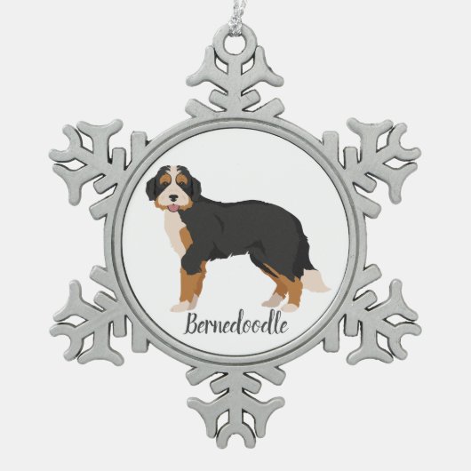 Bernese Poodle Mix, Bernedodle Christmas Orantives スノーフレークピューターオーナメント (正面)