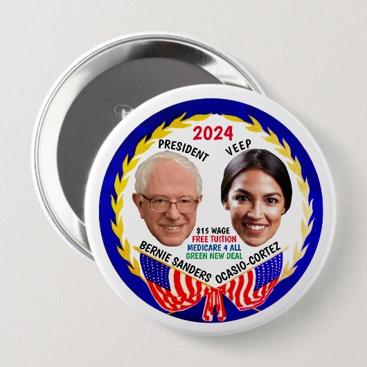 Bernie Sanders / AOC 2024ボタン 缶バッジ (正面&裏面)