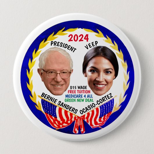 Bernie Sanders / AOC 2024ボタン 缶バッジ (正面)
