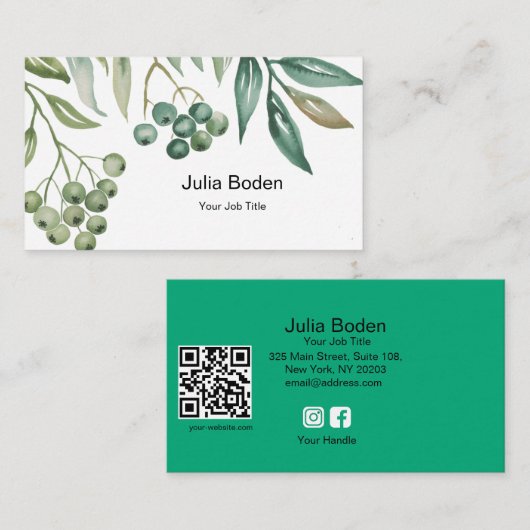 Berries and Branches Watercolor Classic 名刺 (正面/裏面)