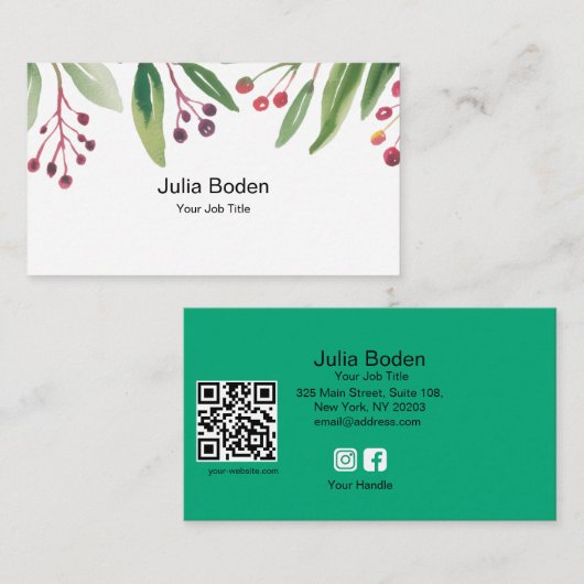 Berries and Branches Watercolor Elegant 名刺 (正面/裏面)
