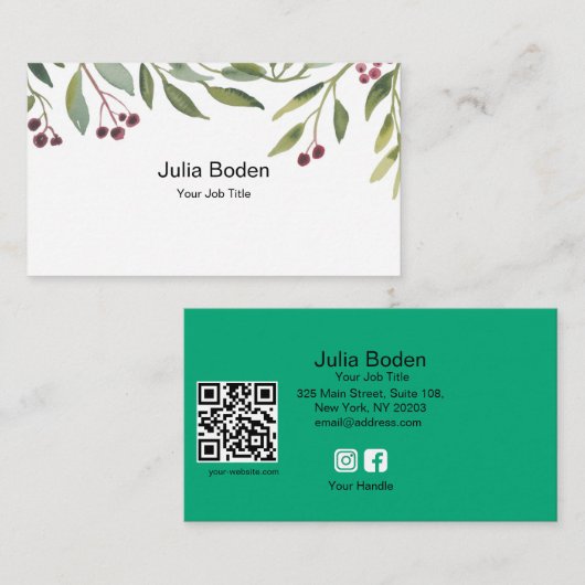 Berries and Branches Watercolor Elegant 名刺 (正面/裏面)